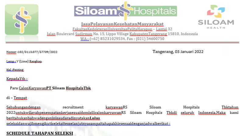 Tampakan Kop Surat Penipuan Lowongan Kerja Dokter